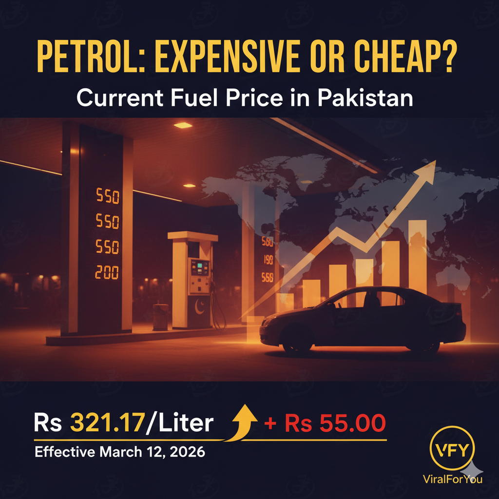 Fuel pump display board showing the latest petrol price in Pakistan at around Rs321 per litre after a major government price increase.