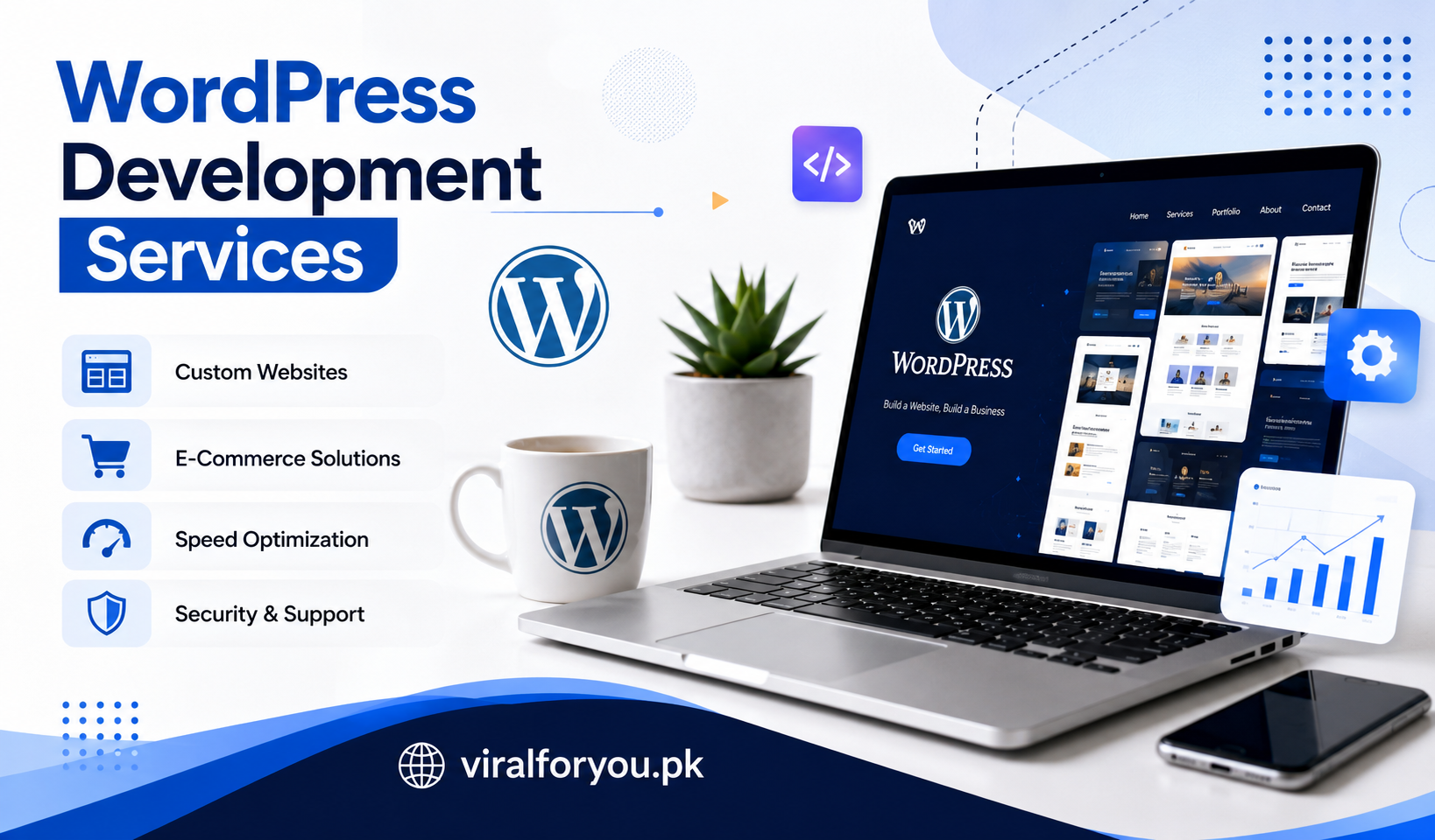 Professional WordPress developer creating a modern business website with responsive design