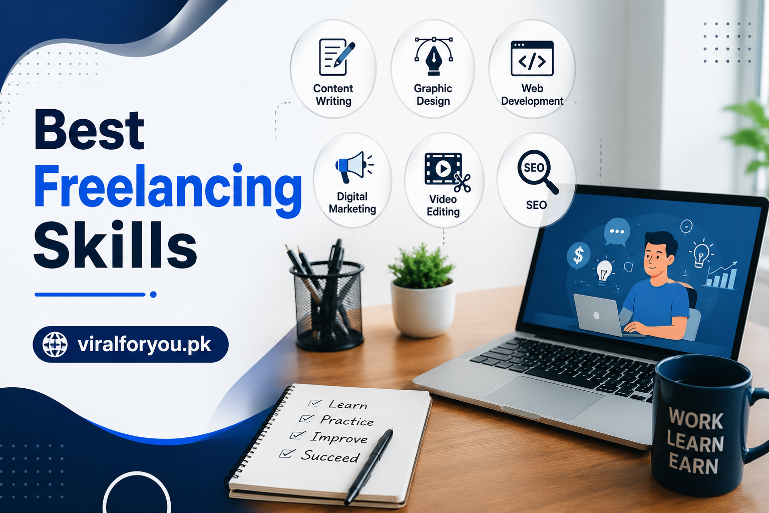 Best Freelancing Skills for Beginners to Start Earning Online including content writing, graphic design, web development, SEO, and digital marketing.