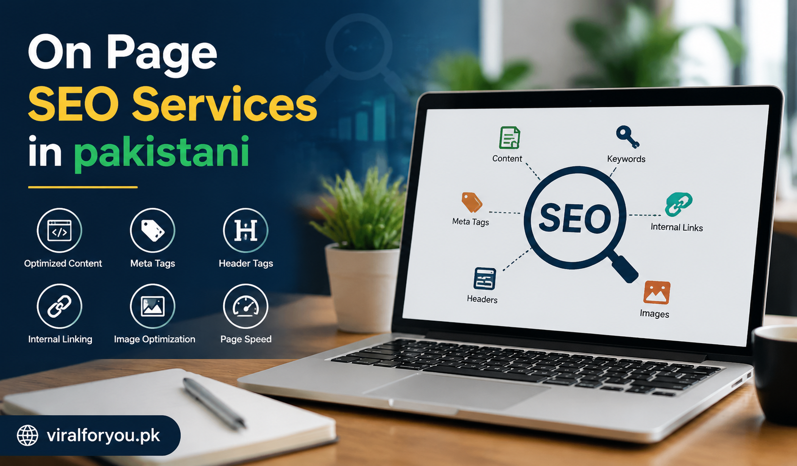 Professional On Page SEO Services in Pakistani with website optimization, keyword research, and digital marketing strategy by viralforyou.pk.