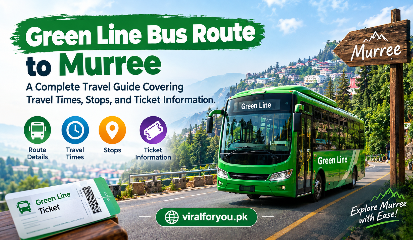 Green Line bus traveling toward Murree through a scenic mountain road
